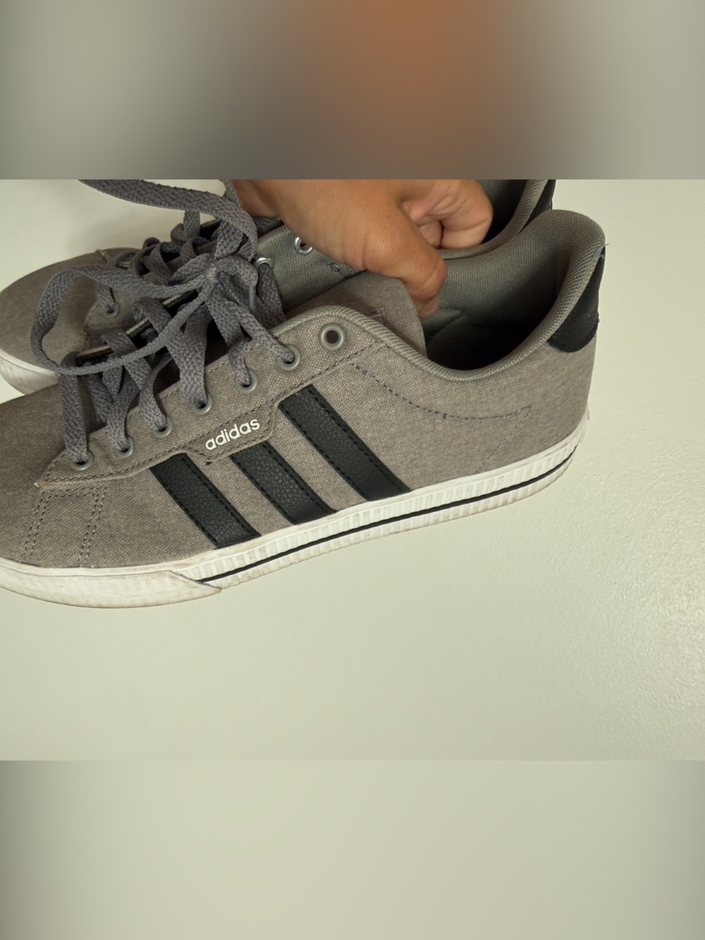 Adidas Men’s Gray Sneakers with Black Stripes